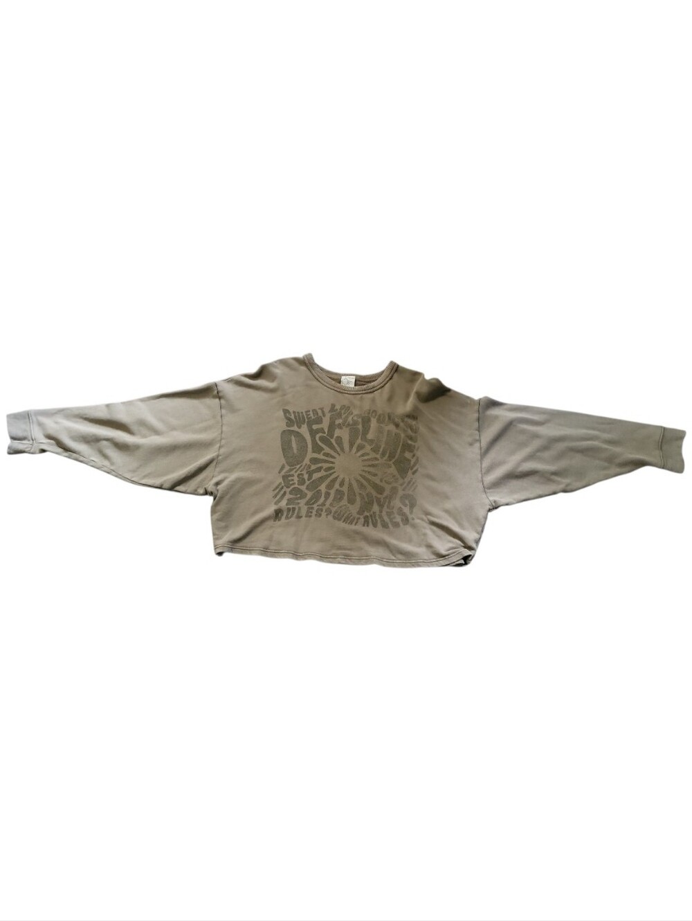 Offline By Aerie Khaki Oversized Cropped Sweatshirt XL - Picture 4 of 10